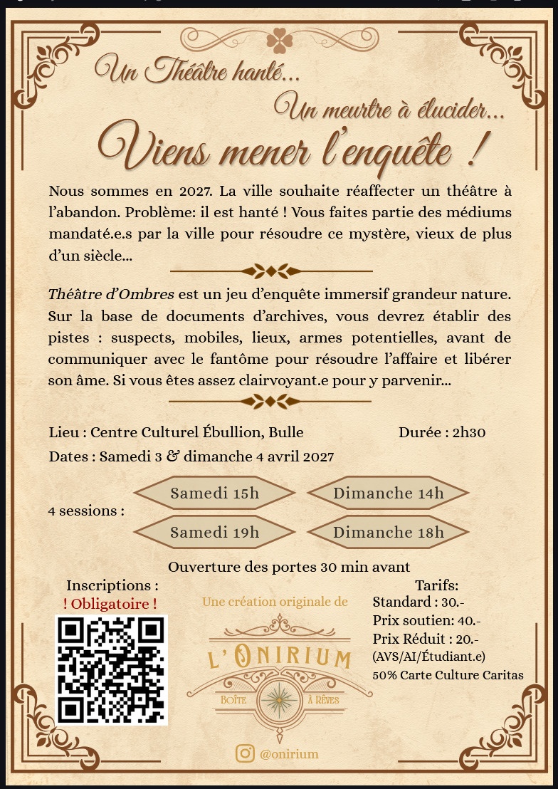 L'Onirium présente "Théâtre d'Ombres 1920", jeu d'enquête immersif